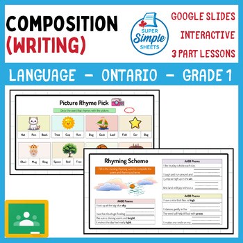 Grade 1 - Composition (Writing) Unit - Google Lesson Slides - Ontario Language