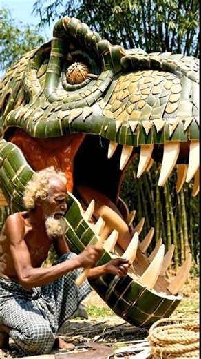 Everyone, go see the dinosaur made by Grandpa 🦖🦖🦖🦖 #artandcraft #bamboo