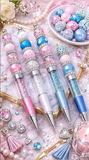 Pink & Blue Glitter Drip Pen Collection ✨ Luxury Beaded Pens You Need 💖 #glitterpens #pencollection