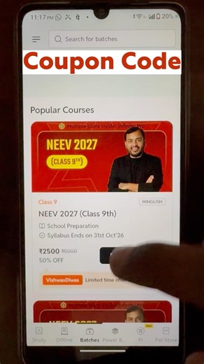 Pw- Neev Batch Class 9th Batch | Pw Neev 2027 Coupon Code |