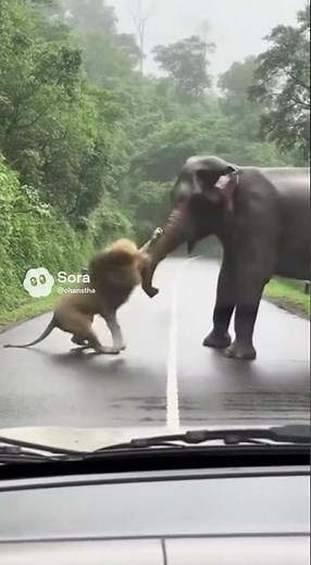 KING of the Jungle CLASH! Lion vs Elephant ROAD FIGHT