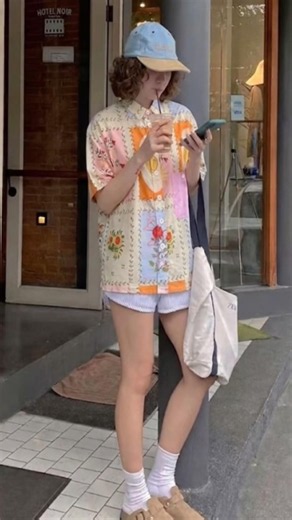 🌞👓 꽃무늬 셔츠 VS 패치워크 셔츠 ☀️🌞여름 뜨거운 태양 아래 🎬여성 패션 코디 아메카지 코티지코어