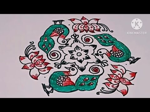 Margazhi month 18th day lotus peacock kolam.