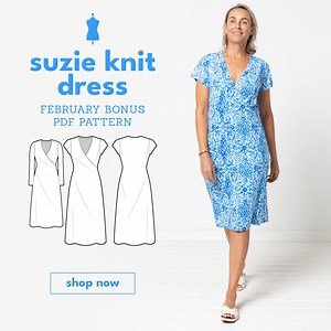 22K views · 92 reactions | ☀️ Your new staple summer dress pattern is here! With a flattering faux wrap style and multiple sleeve options, our Suzie Knit Dress is ideal for everyday wear or an extra special event. Get Suzie as your February Bonus PDF Pattern when you add it to cart with another PDF pattern of your choice, and click the green discount code at check-out. Sew it your way with Style Arc! | Style Arc sewing patterns | Facebook