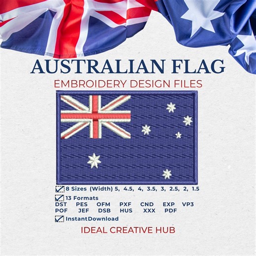 Australian Flag Embroidery Design File for Hat Left Chest, Aussie Flag Patch Patriotic AU Style Design for Australia ANZAC and National Day. - Etsy