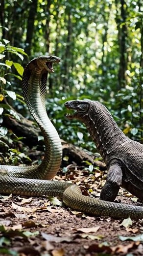 king cobra and monitor lizard Fight in jungle #viral #jungle #snake #lizard #kingcobra #animalfight