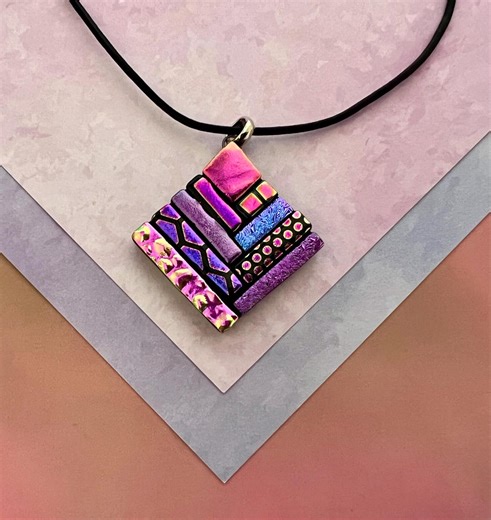 Dichroic Glass Pendant: Purple Pink Diamond, Fused Art Glass Necklace - Etsy