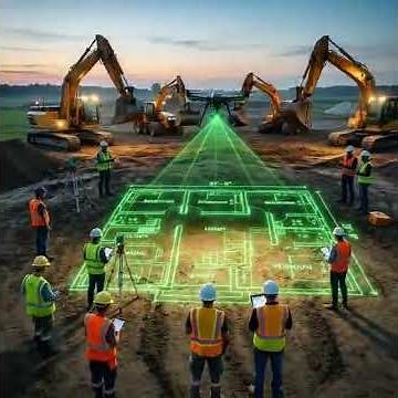 Laser crone setting a building plan