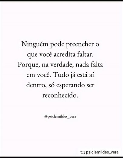 Simone de Oliveira | Mensagens de fé e motivação | Entenda: ninguém pode completar o que você pensa que falta. Porque nada falta em você — tudo já está dentro, só precisa ser descoberto.... | Instagram