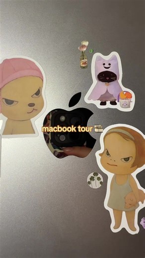 macbook tour!! i’ve left it unstickered for the longest time but finally customized my baby (⁎⁍̴̛ᴗ⁍̴̛⁎) #macbook #macbookcustomization #stickers #aestheticstickers #laptopstickers