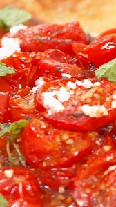 You’ll love these quick roasted tomatoes with garlic and thyme! Make them ahead and use as needed as a delicious vegetarian side; tossed with pasta; or served bruschetta-style. | The Mediterranean Dish