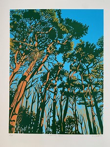 Landscape, Lino Print, Original Art, Pine Trees, Morning Sun, Lino Cut, Woodland, Surrey, Blue, Orange, Wall Art, Limited Edition, Linocut - Etsy UK