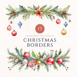 Watercolor Christmas Border Clipart Instant Download, Xmas Garland Graphics, Journal Scrapbooking Supplies, Holiday Crafting - Etsy UK