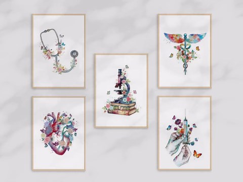 Medical Art Watercolor Printable: Set of 5 Doctor Office Digital Posters - Etsy