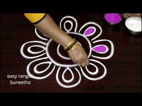 Beautiful festival color kolam || easy rangoli designs || simple muggulu designs