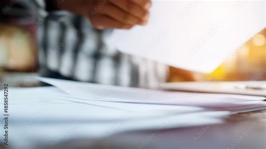 Medium shot of skilled hands aligning paper sheets for folder die cutting focusing on accuracy and customization in a busy production environment.