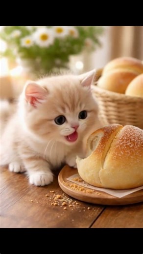 “Cute cat + bread = pure happiness 😺🍞❤️”