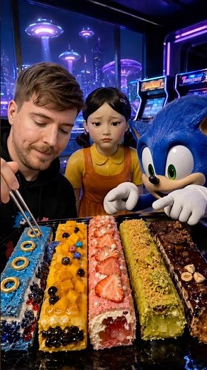 sonic mr beast squid game doll eat slime cake popsicle ice cream food asmr mukbang #mrbeast #sonic