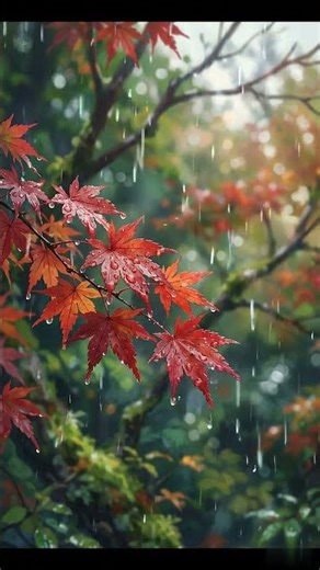 Rain on Japanese Maple Leaves 🍁🌧️ #shorts