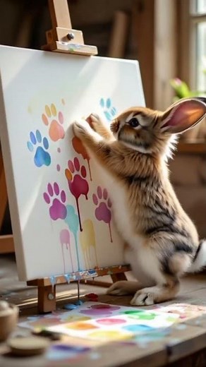 Adorable Rabbit Paints Paw Art! 🐰🎨 | Cute Pet Video | #shorts