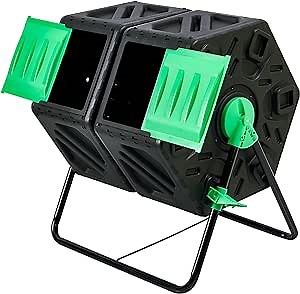 YITAHOME Large Outdoor Dual Chamber Compost Bin, 37 Gallon Rotating Composter Tumbling with 2 Sliding Doors and Aeration System, Garden Compost Tumbler (2x18.5 Gallon,Green)