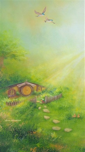 Watch This Magical World Come to Life 🌿✨️ #acrylicpainting #theshire #thehobbit #lotr