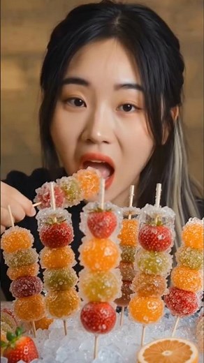 ASMR Crunchy Tanghulu Mukbang | Satisfying AI Fruit Candy Eating Sounds 🍓🍊#shorts