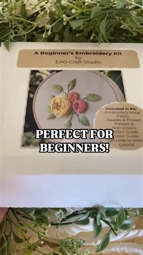 A beginner embroidery kit designed to make your first stitches easy and fun. This kit includes the hoop, fabric, full DMC skeins, simple pattern, a photo guide, video tutorials, and everything you need to start embroidery with confidence. If you’ve been wanting to try embroidery or want a cozy, creative gift, this all-in-one kit makes it simple to learn and relaxing to finish. #embroiderykit #beginnerembroidery #embroiderytutorial #handembroideryvideo #craftkitformaking