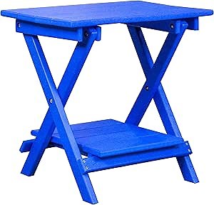 DuraWeather Poly® Classic King Size Folding End Table (21x14 in) - Includes Removable Shelf (Pool Blue)