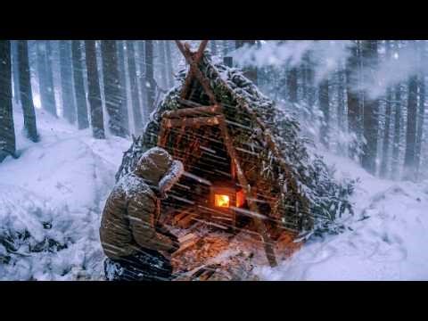 Surviving the SNOWSTORM by building a Bushcraft Shelter | Extreme Winter Survival