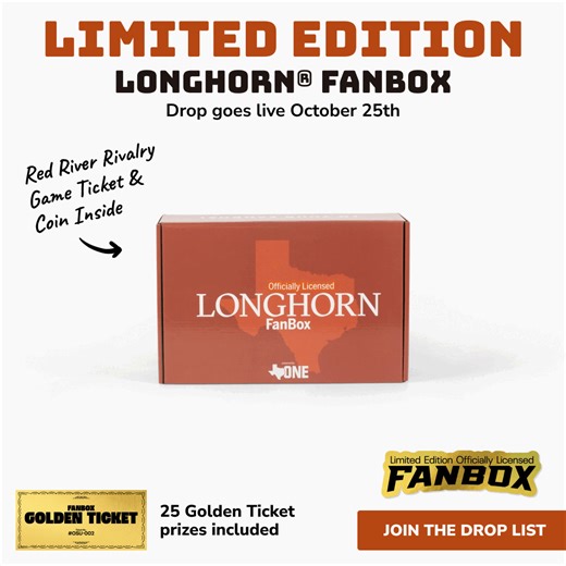 🏆 LONGHORNS NATION! 🧡 Don’t Miss Your Shot at the EXCLUSIVE Texas FanBox powered by NIL Fanbox! Only 250 Limited Edition FanBoxes will be released on October 25th. First come, first served. Once they’re gone, they’re gone. Each box is packed with 8 exclusive items, including: ✅ Red River Rivalry Game Ticket (Limited Edition) ✅ Red River Rivalry Coin (Limited Edition) ✅ Autographed collectibles from Texas athletes ✅ Posters, prints, and exclusive player stories ✅ 25 Golden Ticket prizes randoml