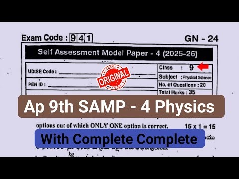 💯real 9th class fa4 physical science paper 2026 with answers|Ap 9th physics self assessment-4 paper