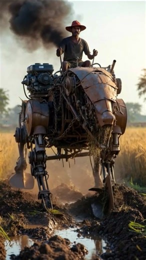 Ultra Realistic Horse-Inspired Agricultural Robot Harvesting Crops in Indian Village | 8K Cinematic