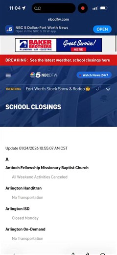 IS SCHOOL CLOSED MONDAY? Many school districts, including Dallas ISD, Fort Worth ISD and Arlington ISD, have canceled classes. Here’s a growing list: https://nbcdfw.app.link/CUi1Sjv7b0b | Laura Harris NBC 5