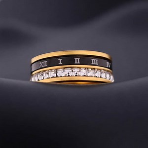 Gold and Crystal Roman Numeral Spinner Modern Fidget Ring • Tarnish Resistant • Waterproof - Etsy