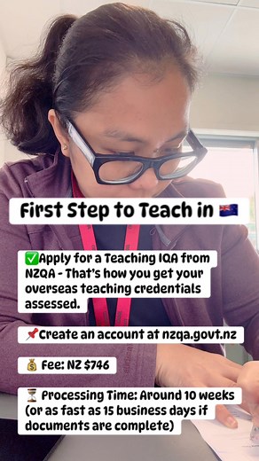 👉 Apply for a Teaching IQA from NZQA That’s how you get your overseas teaching credentials assessed. ✅Create an account at nzqa.govt.nz 💰 Fee: NZ $746 ⏳ Processing Time: Around 10 weeks (or as fast as 15 business days if documents are complete) 📌 Tip: Choose Teaching IQA (not the standard IQA) — it’s specifically for teachers applying for NZ registration. #TeachInNZ #OverseasTeacher #NZQA #TeachingJourney #NewZealandTeachers #PinoyTeacherAbroad #EducationInNZ | teamstodomingo