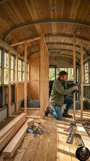 He Built a Secret Room Inside a Rusty School Bus