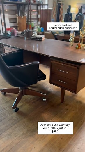 Collectible mid-century walnut curved executive desk, just in! 78 x 37” new arrival!! | Hickory Tree Consignment