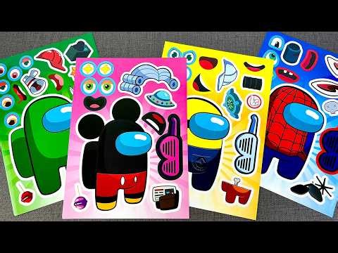 [✨Paper DIY✨] Among Us Cody Sticker With Mickey Mouse, Hulk, SpongeBob SquarePants, Spider-Man! ASMR