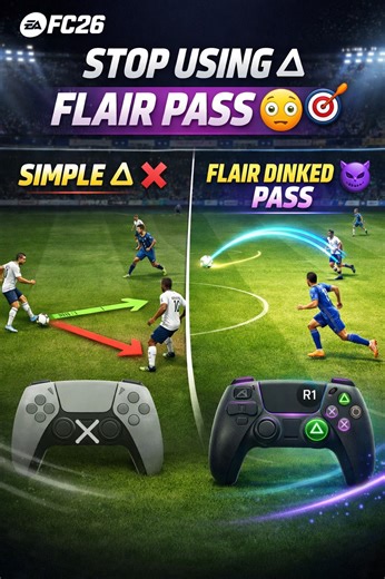Fut Inspector 🧐 | FC 26 Creator on Instagram: "Still spamming simple triangle passes in FC 26? Try flair dinked passes and make your assists beautiful! 🤯⚽ In this FC 26 passing tutorial, we show you why it’s time to stop using only basic triangle through passes. 🎮 Simple triangle passes are too predictable and boring, and good defenders can read them easily. 😅 Flair dinked passes add style, height and surprise to your balls in behind, making your assists look insane and much harder to interc
