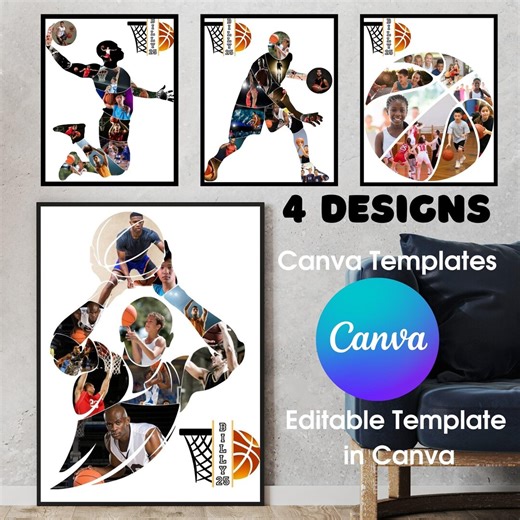 Editable Basketball Canva Frame Template | Sports Photo Collage | Basketball Gift_sku_022 - Etsy