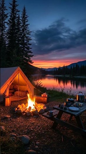 Cozy Camping by the Lakeside – Warm Campfire, Sunset Ambience & Nature Sounds
