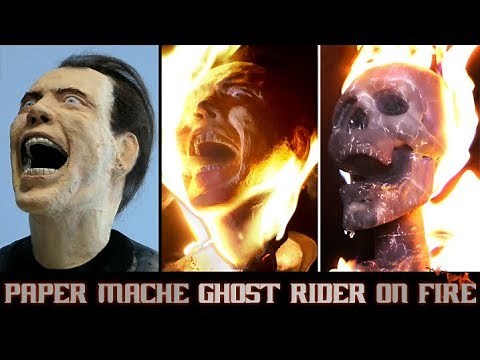 Burning Paper Mache Ghost Rider/ Nicolas Cage Sculpture Timelapse