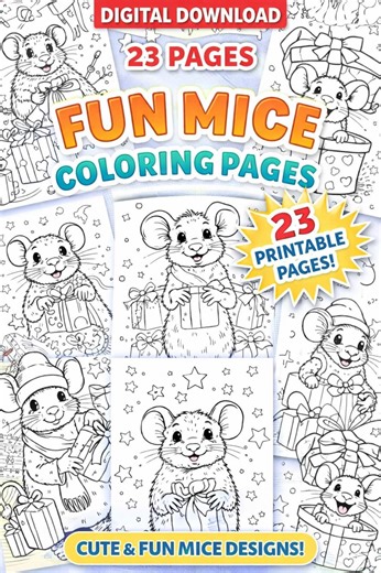Mouse Coloring Book for Kids PDF, Cute Animal Coloring Pages, Kawaii Funny Mice, Printable Relaxing Coloring Book - Etsy