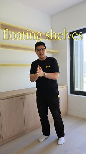 Super strong, 36mm thick floating shelves! - 16mm SHS box section welded to the side of a 5mm steel plate - Fixed to the timber studs before plaster - 2x layers of 18mm board, with pockets CNCed for the steel supports | Plot Joinery