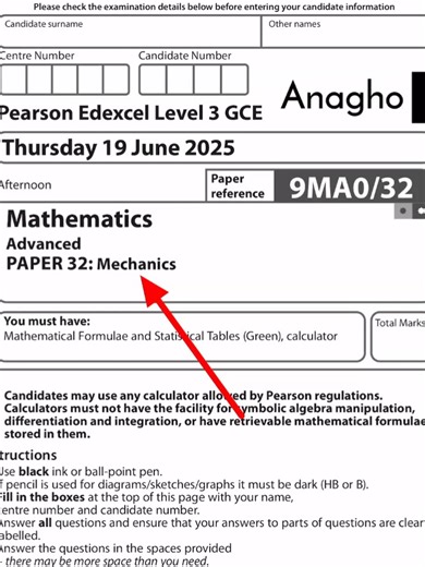 2025 Mechanics Advanced Level Edexcel