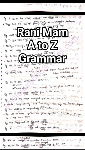 A to Z Grammar by Rani Mam | Rani Mam English Handwritten Notes #ssccgl #youtubeshorts