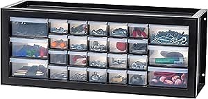 IRIS USA Plastic Storage Drawers, 26-Drawer, Stackable Teacher Toolbox, Small Parts Organizer Cabinet for Sticker Crayon Marker Bead Balloon Building Bricks Tool Hardware, Garage Storage Bins, Black
