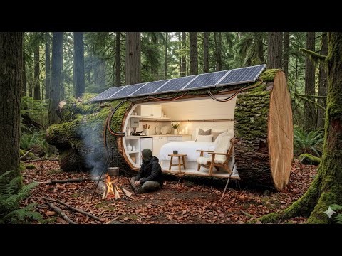 Building Secret Underground Modern Shelter in Huge Tree Log ASMR