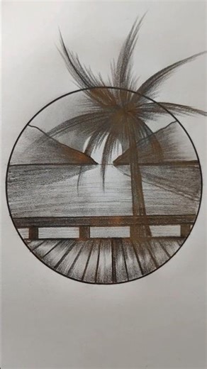 Beautiful Bridge & Palm Tree Scenery Drawing ✏️ | Circle Pencil Art Easy